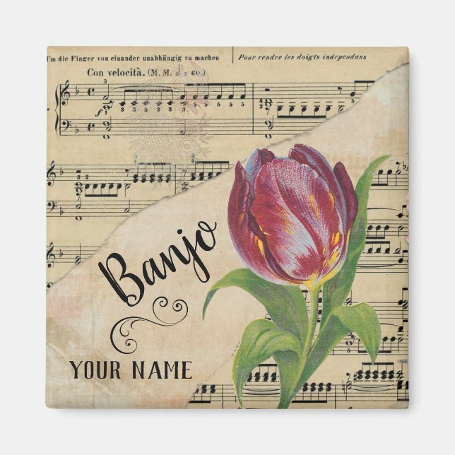Aimant Banjo Tulip Partition Vintage Musique Customisée (Devant)