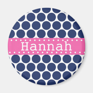 Aimant Bannière rose-chaud Motif Polka bleu foncé