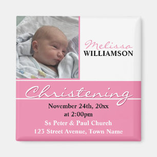 Aimant Baptême de photo ou invitation rose de baptême