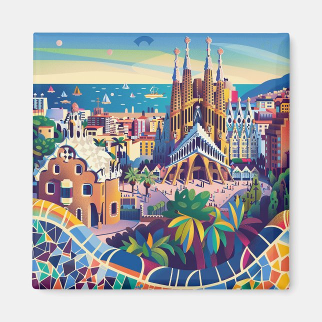 Aimant Barcelona, Park Guell, Sagrada Familia, Souvenir (Devant)