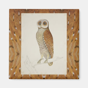 Aimant Barne hibou rustique vintage nature illustration b