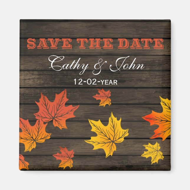 Aimant Barnwood Rustic Mariage de automne enregistrer la  (Devant)