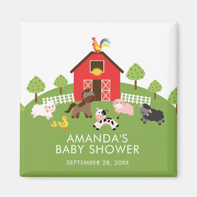 Aimant Barnyard Farm Animaux Baby shower Favoriser l'aima (Devant)