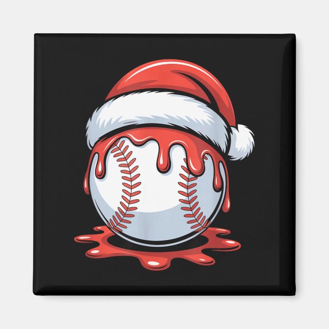 Aimant Baseball Christmas Santa Hat Dripng Festive Holida (Devant)