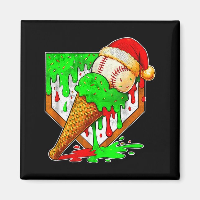 Aimant Baseball Xmas Christmas Baseball Ice Cream Drip Bo (Devant)