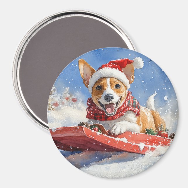 Aimant Basenji Chien en rebord Laisser neiger Noël (Recto/Verso)