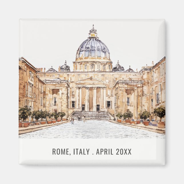 Aimant Basilique Saint-Pierre Rome Italie Aquarelle Voyag (Devant)