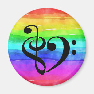 Aimant Basse Clé Treble Clé Coeur Arc-en-ciel Aquarelle