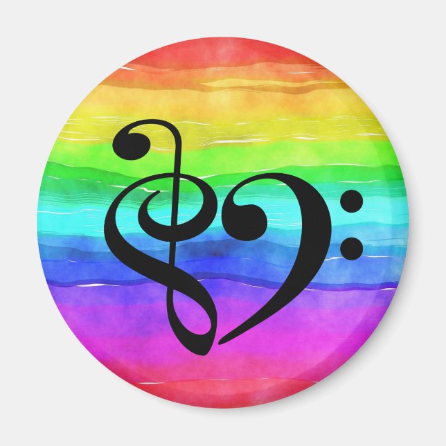 Aimant Basse Clé Treble Clé Coeur Arc-en-ciel Aquarelle (Devant)