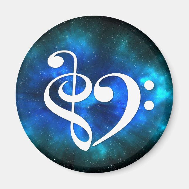 Aimant Basse Clé Treble Clé Coeur Bleu Burst Nebula (Devant)