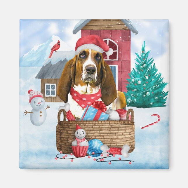 Aimant Basset Hound Chien dans la neige Maison de Chien d (Devant)