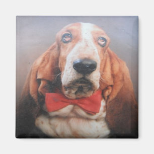 Aimant Basset Hound Nœud Papillon Rouge
