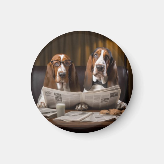 Aimant Basset hounds à lire le journal (Devant)
