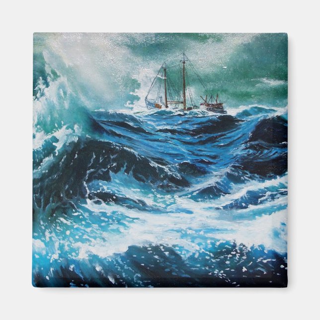 Aimant Bateau dans la mer dans la tempête (Devant)