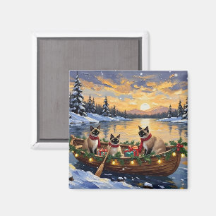 Aimant Bateau de Noël de chat siamois pour les fêtes