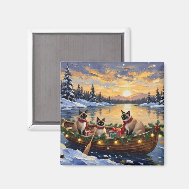 Aimant Bateau de Noël de chat siamois pour les fêtes (Recto/Verso)