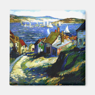 Aimant Bateaux à voile au port, peinture d'art,