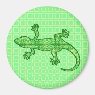 Aimant Batik tribal Gecko - chaux et vert émeraude