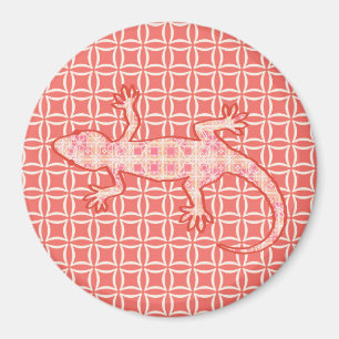 Aimant Batik tribal Gecko - corail rose et crème