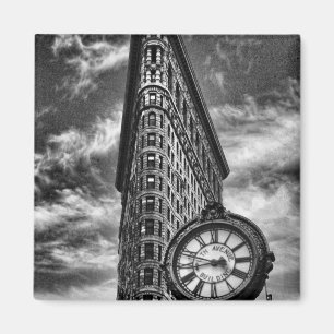 Aimant Bâtiment et horloge de Flatiron en noir et blanc