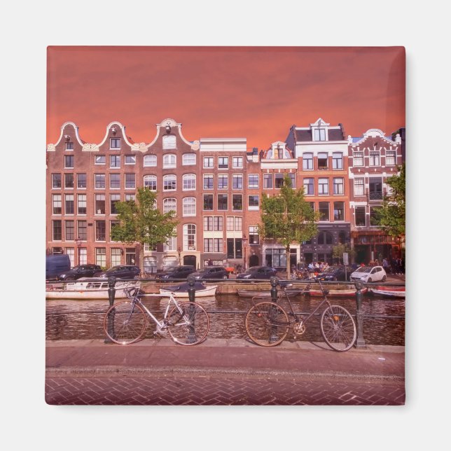 Aimant Bâtiments, canal, vélos à Amsterdam, Pays-Bas (Devant)