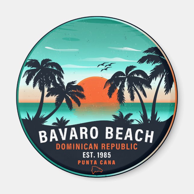 Aimant Bavaro Beach Dominicaine Retro Sunset Souvenir 60s (Devant)