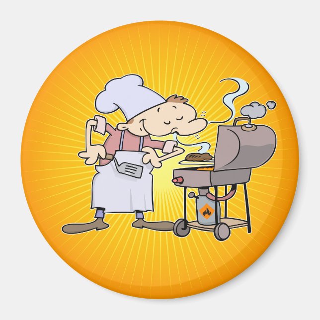 Aimant BBQ chef grillades de hamburgers (Devant)