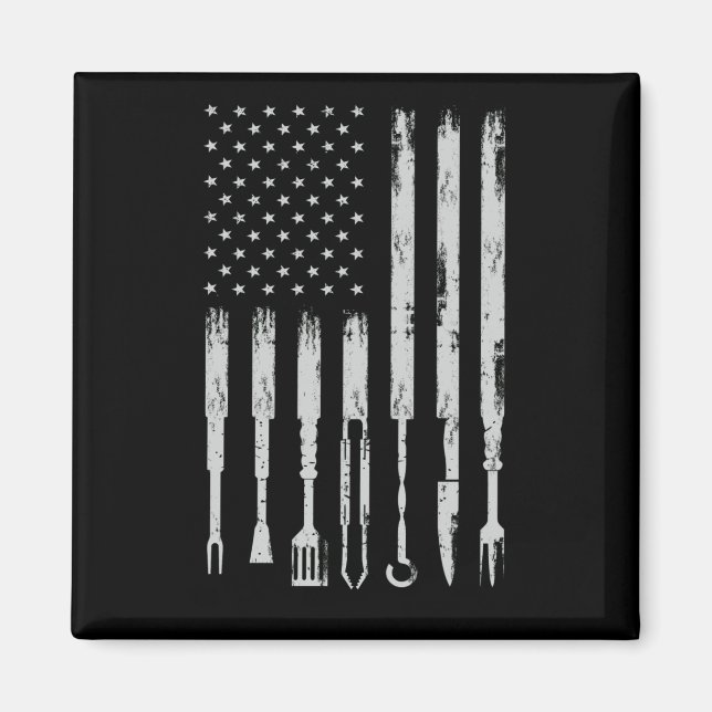 Aimant BBQ Design Fumer Barbecue USA Drapeau (Devant)