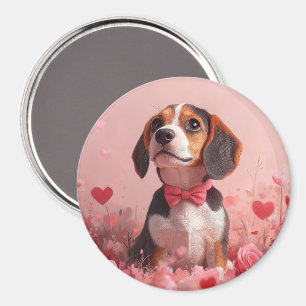 Aimant Beagle avec des roses - Saint-Valentin