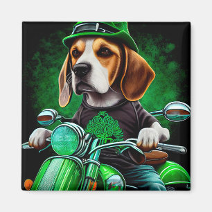 Aimant Beagle Chien conduisant vélo St. Patrick's Day