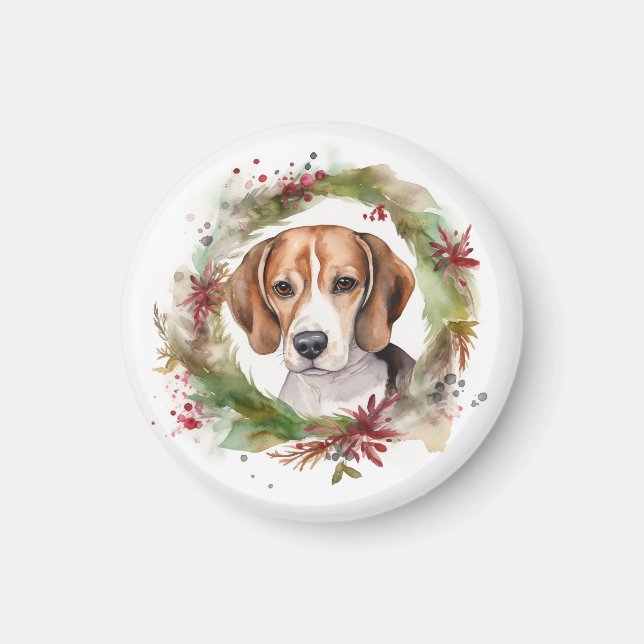 Aimant Beagle Noël Wreath Festive Pup (Devant)
