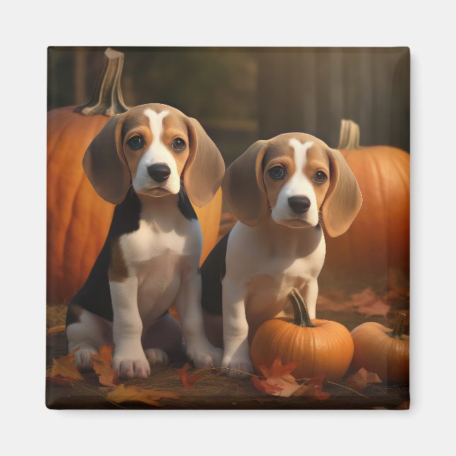 Aimant Beagle Puppy Automne Citrouille de plaisir (Devant)