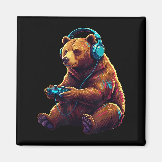 Aimant Bear Gaming Animal Video Games Funny Bear  (Devant)