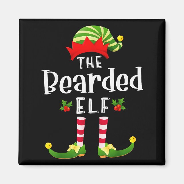 Aimant Bearded Christmas Elf Matching Pajama X-mas Party  (Devant)