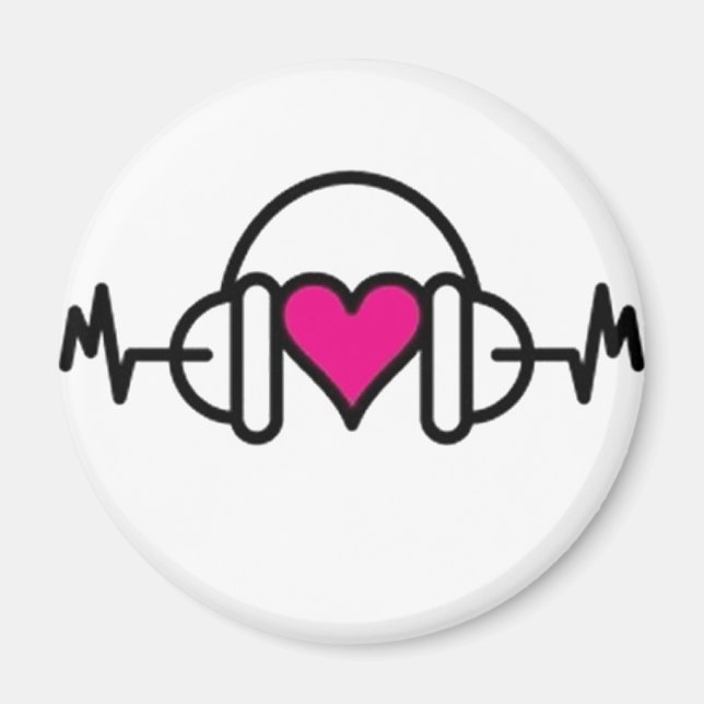 Aimant Beats of Love | Coeur rose avec pouls et casque (Devant)