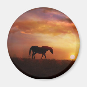 Aimant Beau cheval et Coucher du soleil Cheval photo Magn