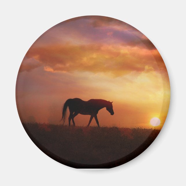 Aimant Beau cheval et Coucher du soleil Cheval photo Magn (Devant)