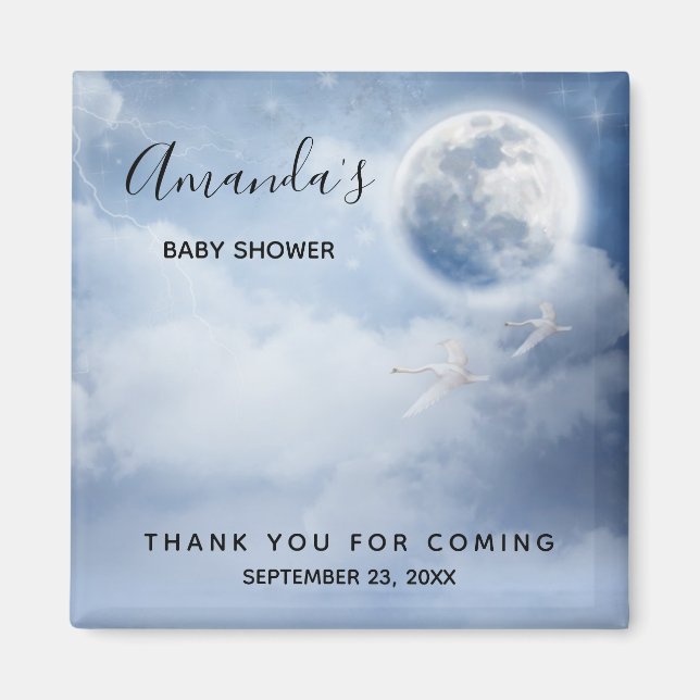 Aimant Beau ciel bleu avec Baby shower de cygnes volants (Devant)