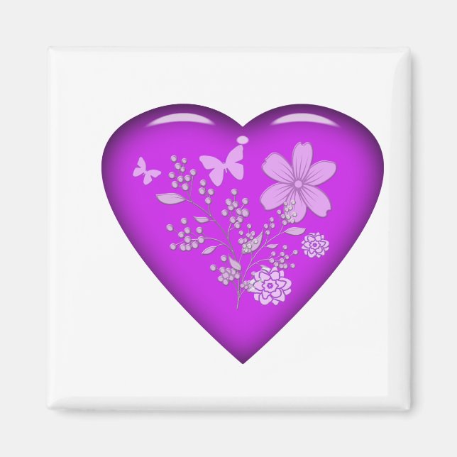 Aimant Beau Coeur Floral De Verre (Devant)