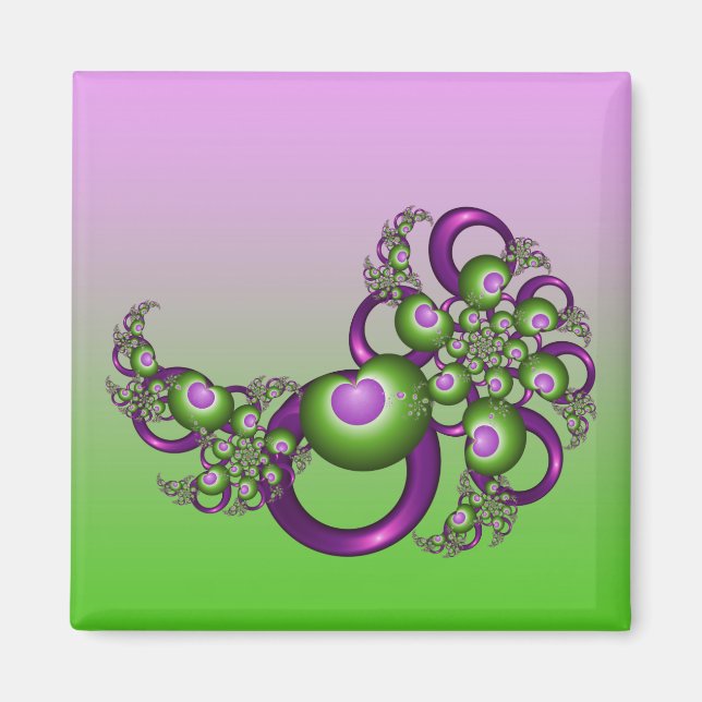 Aimant Beau Coeurs verts roses Moderne Abstrait Fractal (Devant)