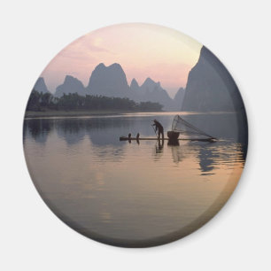 Aimant Beau coucher du soleil : Traverser la rivière Li,