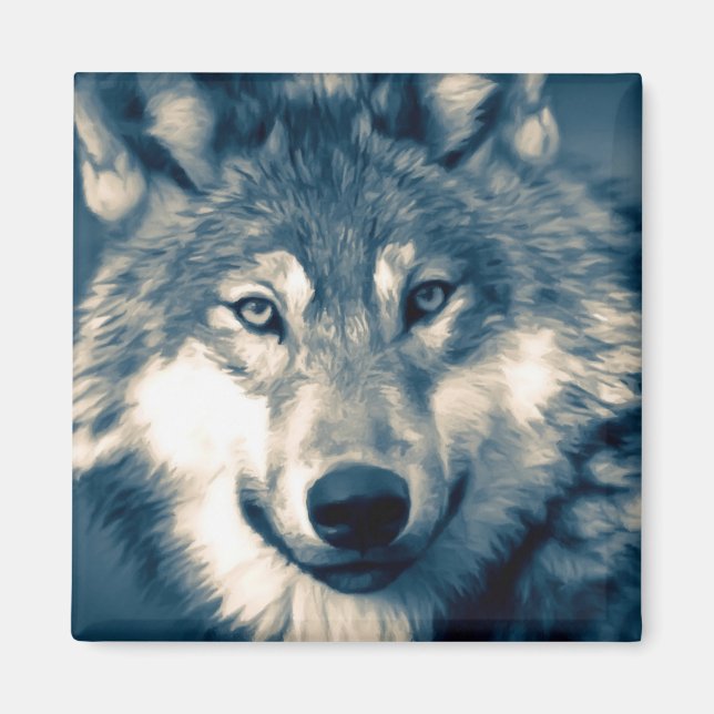 Aimant Beau loup gris animal de forêt (Devant)