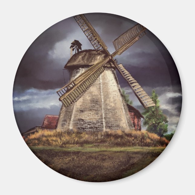 Aimant Beau Pays-Bas Windmill Paysage Art dessiné (Devant)