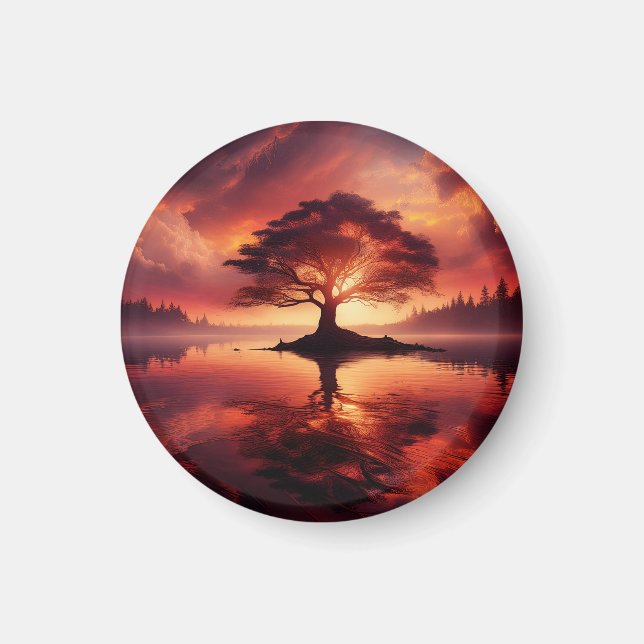 Aimant Beau Paysage Coucher De Soleil Avec Réflexions (Devant)