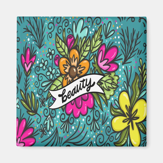 Aimant Beauté de l'oreiller avec fleurs (Devant)