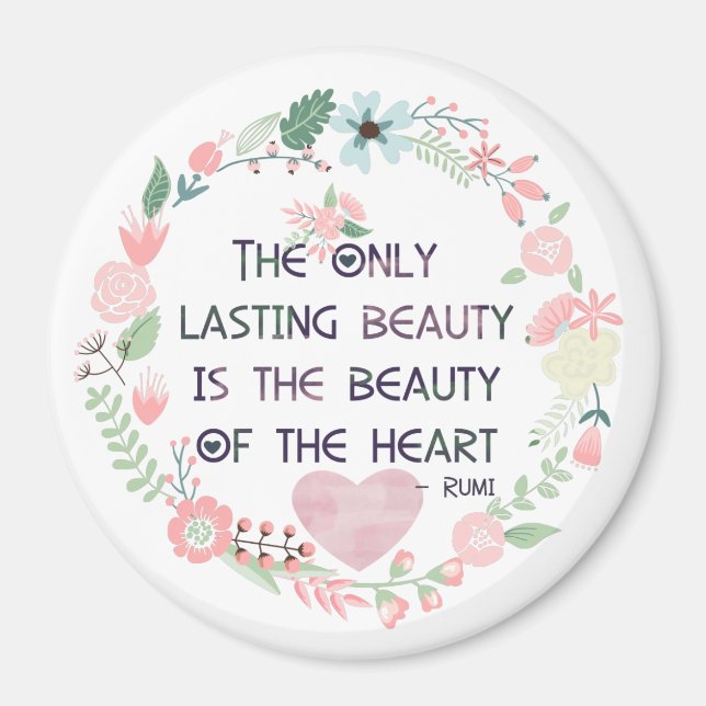 Aimant Beauté inspirationnelle rose du coeur Rumi (Devant)