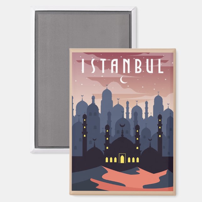 Aimant Beautifu Istanbul Turquie Rétro Cityscape (Recto/Verso)