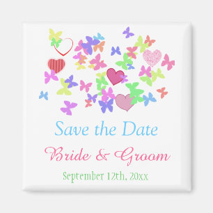 Aimant Beaux papillons, coeur rose sauver la date