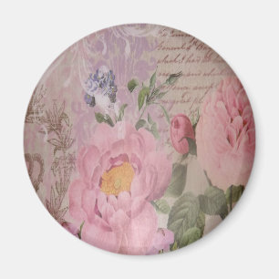 Aimant Beaux roses et fleurs vintages roses et bleus