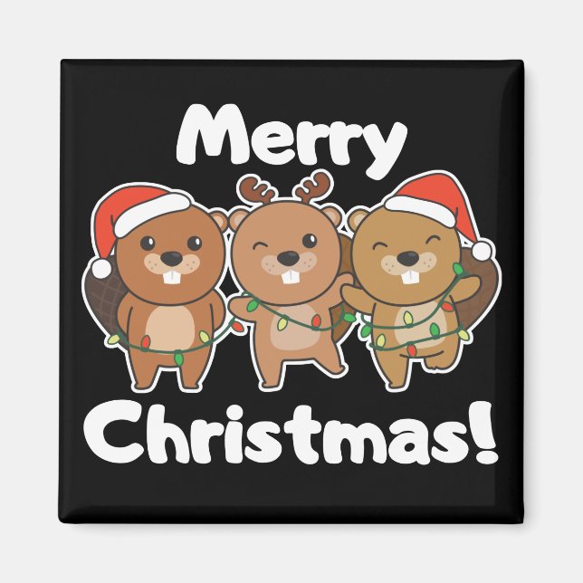 Aimant Beaver Animaux de Noël Beavers Joyeux Noël M (Devant)